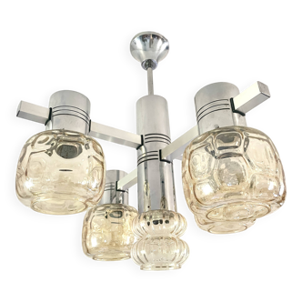 Grand lustre chromé et verres fumés 1970