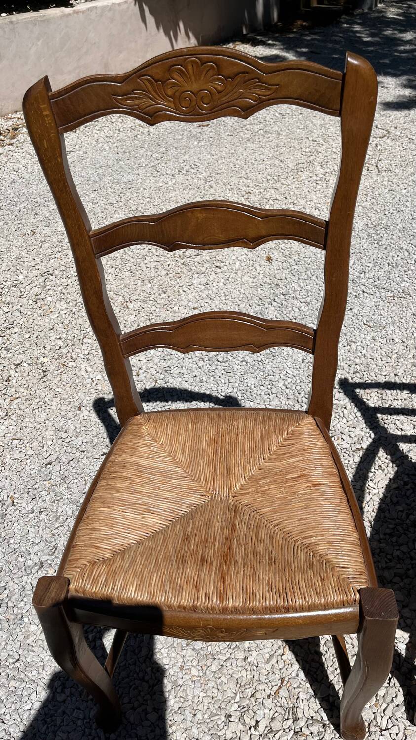 2 armchairs and 1 chair in natural wood with straw seats