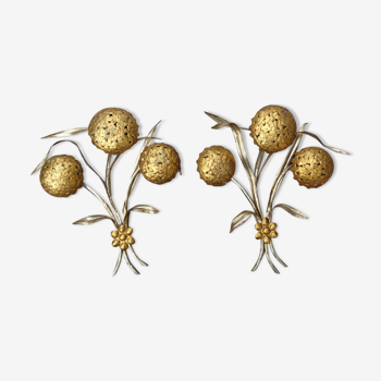 Paire d'appliques hortensias en métal doré