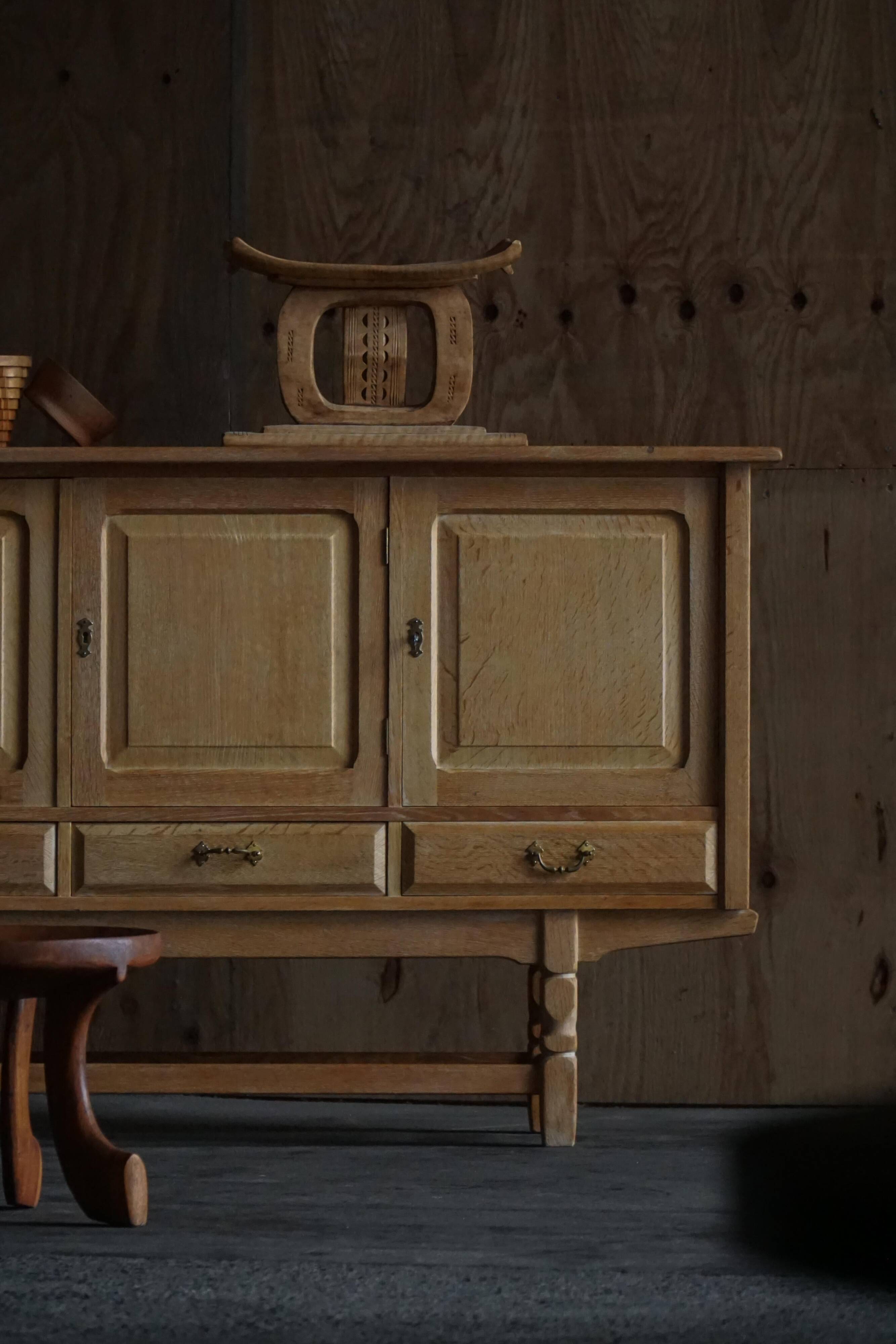 Brutalist oak sideboard from the mid-20th century, Danish cabinetmaker, 1960s.