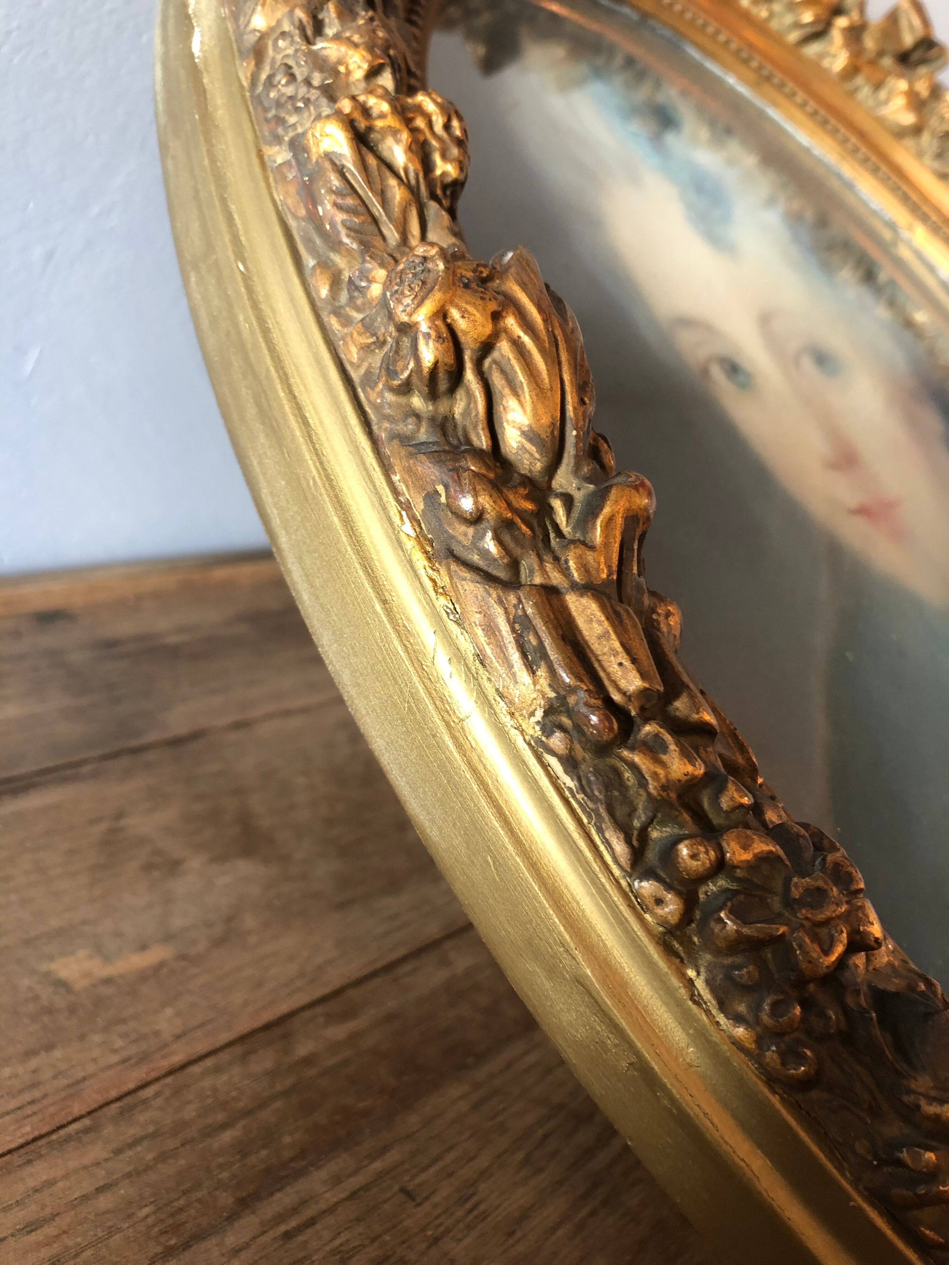 Pastel portrait, medallion frame