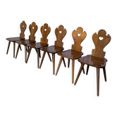 Set of 6 Farmhouse Tyrolean Chair with Heart Cutout Back / 1970s Vintage Di