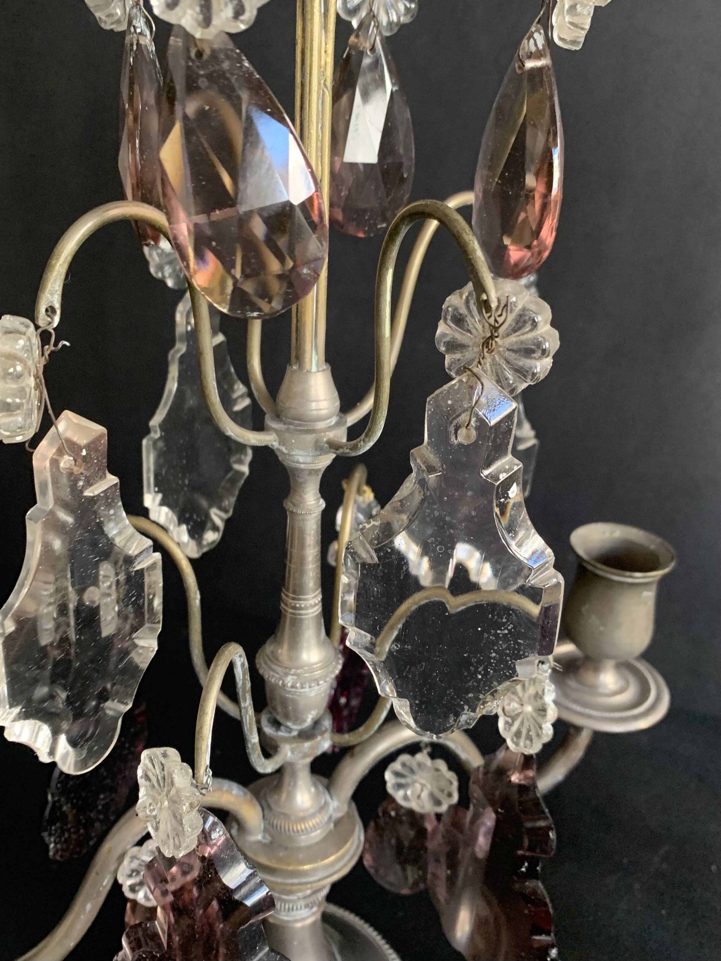 Pair of crystal tassel candelabras, 2-light candelabra, 1920,