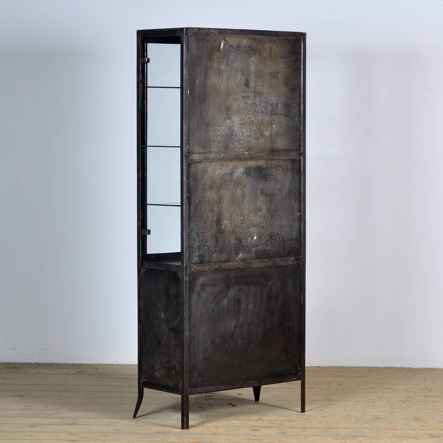 Vintage Glass & Iron Medical Cabinet, 1950s