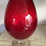 Vase on foot in red worked glass