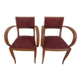 2 Chic 50s Bridge Armchairs Completely Refurbished in Solid Wood with Rust Velvet Seat