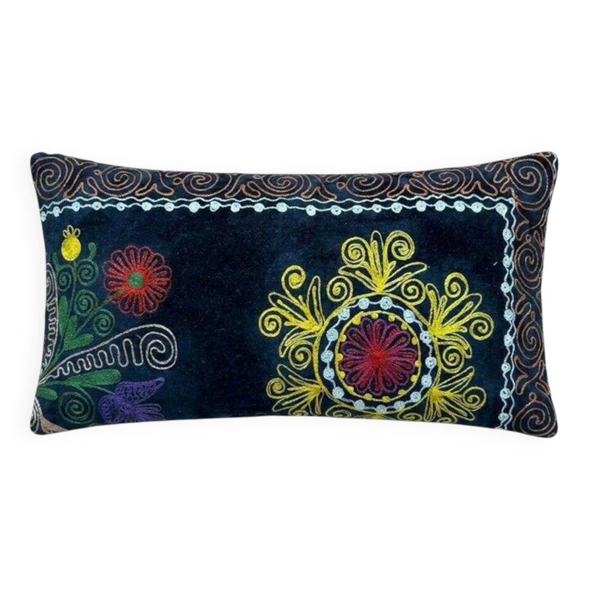 Housse de coussin brodée vintage 28x51 cm