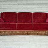 1970s, Danish vintage 2 seater "Banana" sofa, cherry-red velour, original very good condition.