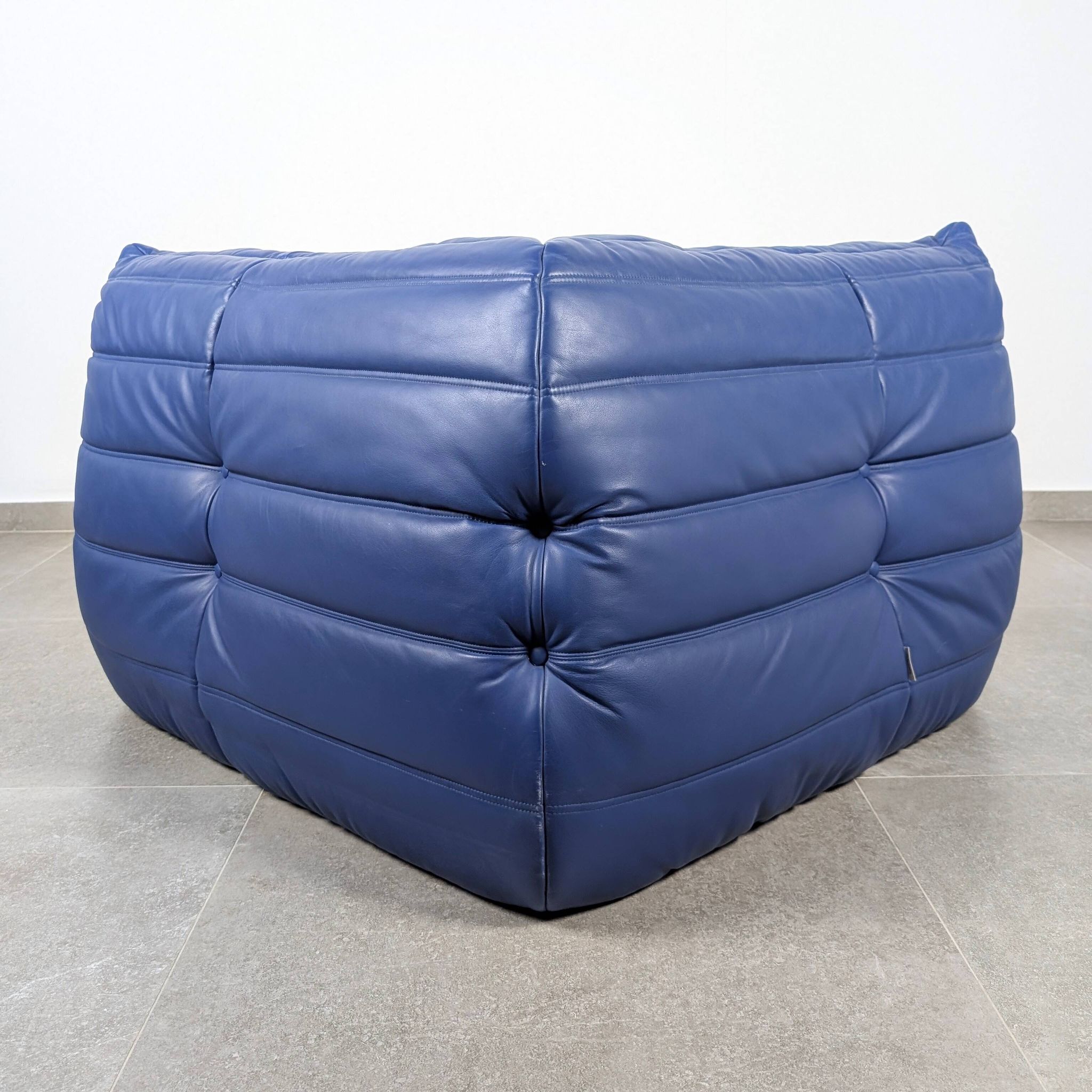 Michel Ducaroy Ligne Roset Blue Leather Togo Corner Sofa France 1980s