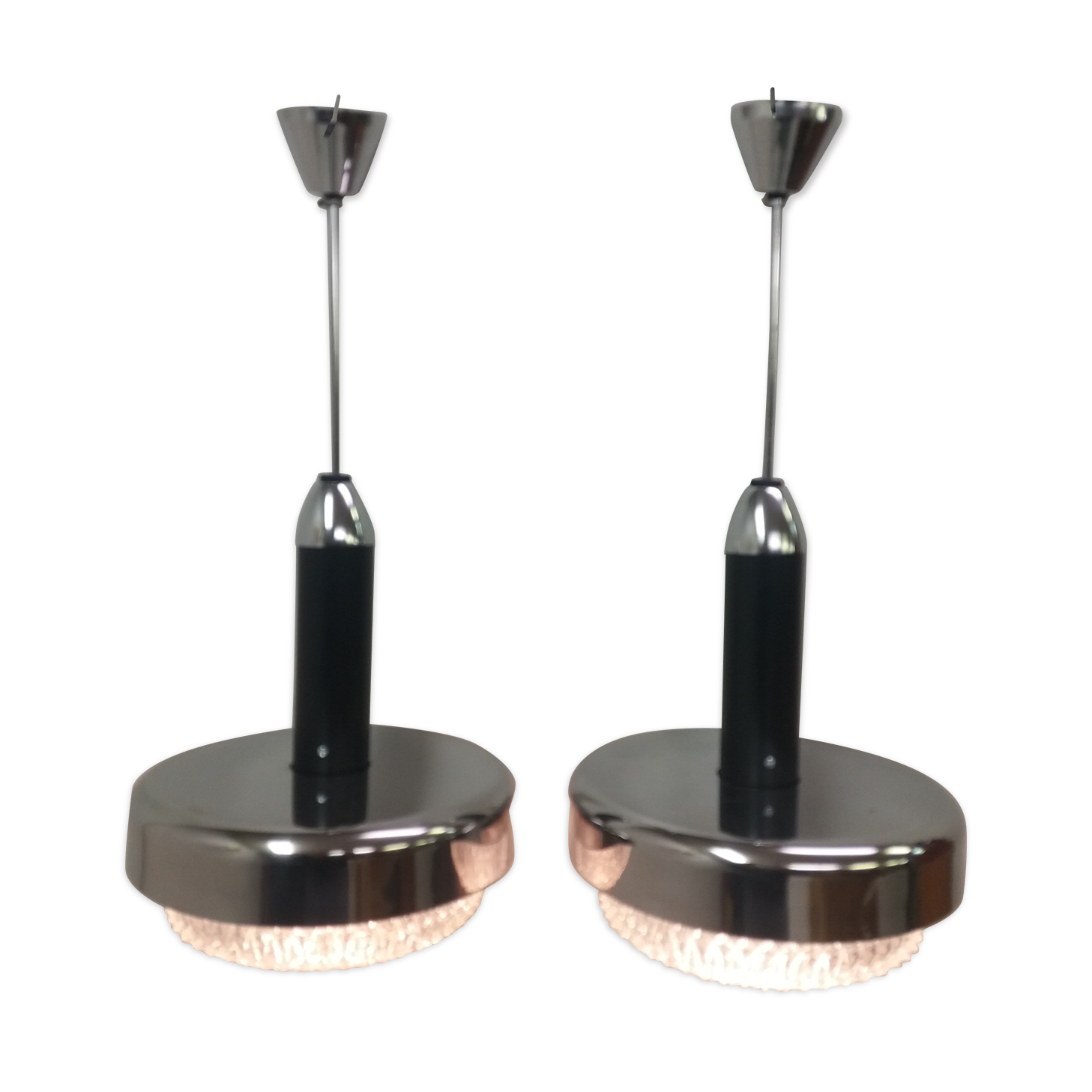 Pair of design metal chandeliers, Napako/UFO, 1970's.