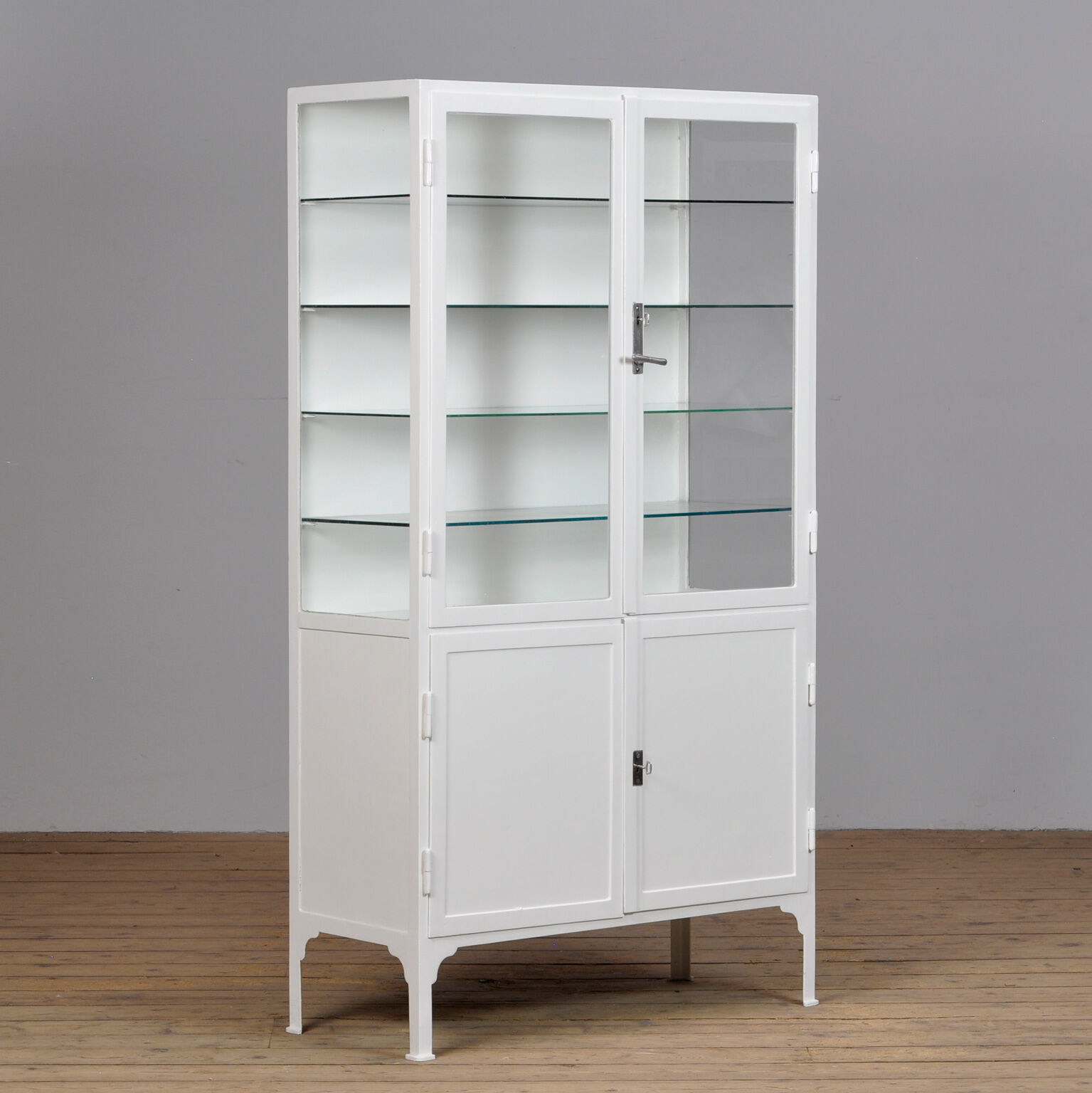Medical Iron And Glass Cabinet, 1940s