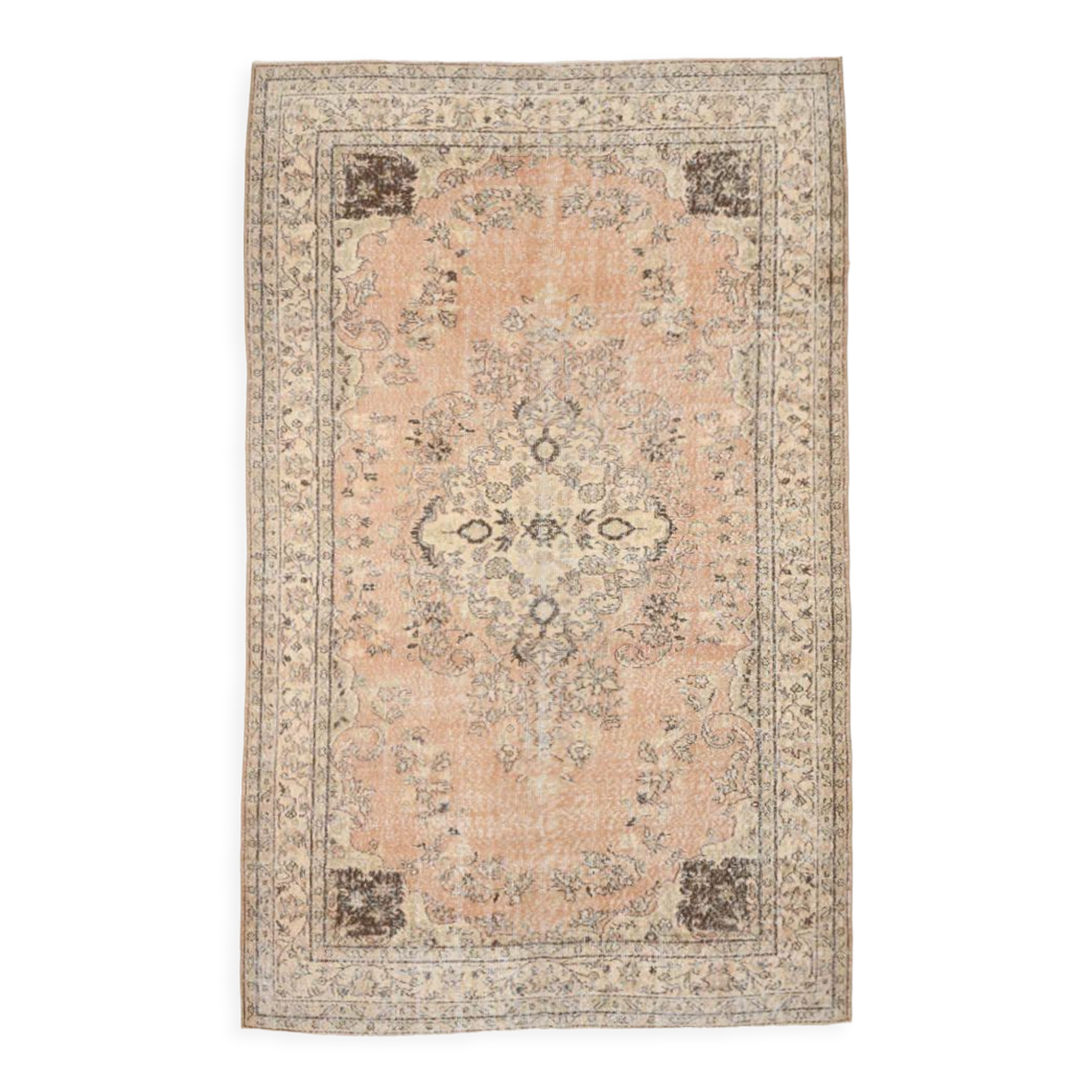 6x9 brown & beige oriental vintage rug 181x291cm