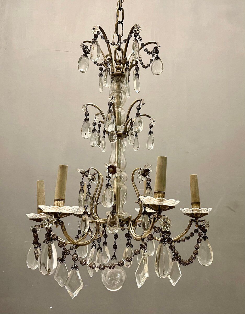 Antique Italian Silver Crystal Chandelier, 1940s