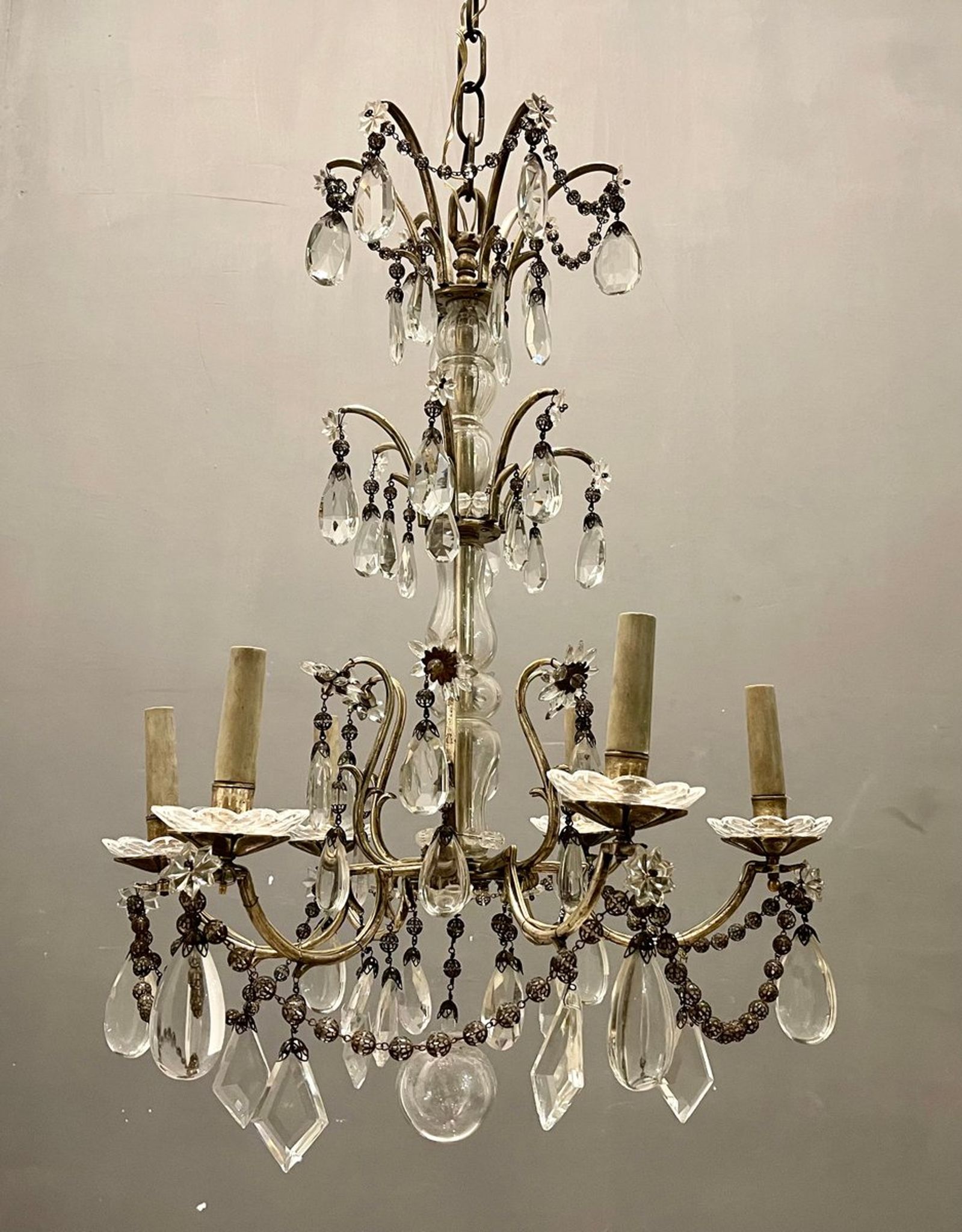Antique Italian Silver Crystal Chandelier, 1940s