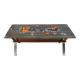 Vintage ceramic coffee table with chrome and wood accents.