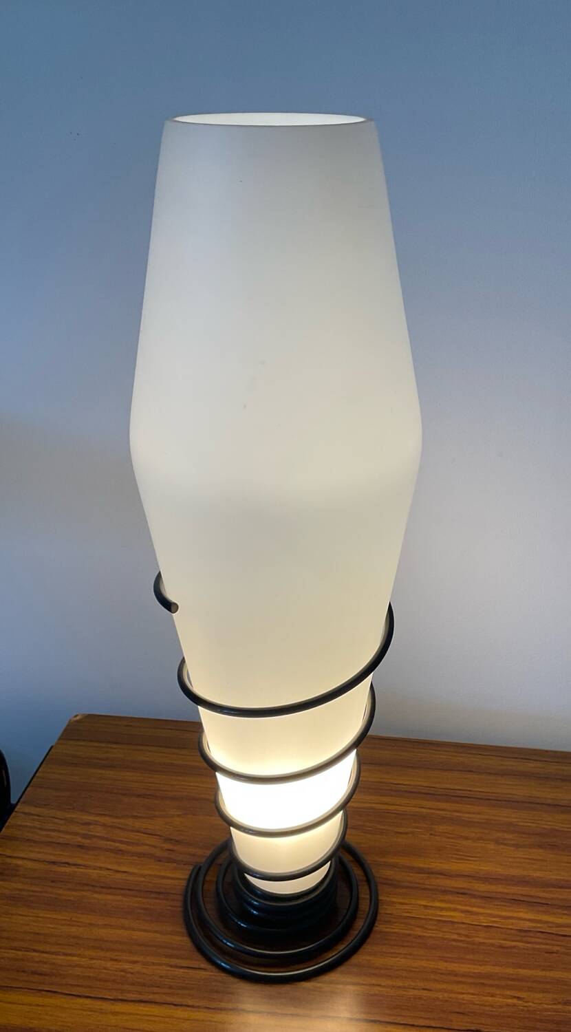 Vintage opaline and metal lamp