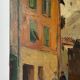 Scène de rue devant château, huile sur toile