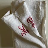 19th century embroidered linen thread tablecloth embroidered red
