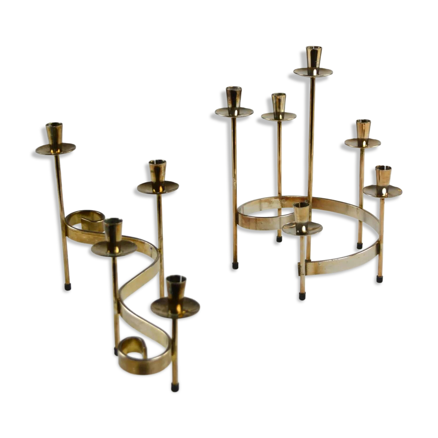 Set of Brass “Swirl” and “Spiral” Candle Holders by Gunnar Ander for Ystad-Metall, Sweden, 1960s