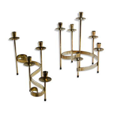 Set of Brass “Swirl” and “Spiral” Candle Holders by Gunnar Ander for Ystad-Metall, Sweden, 1960s