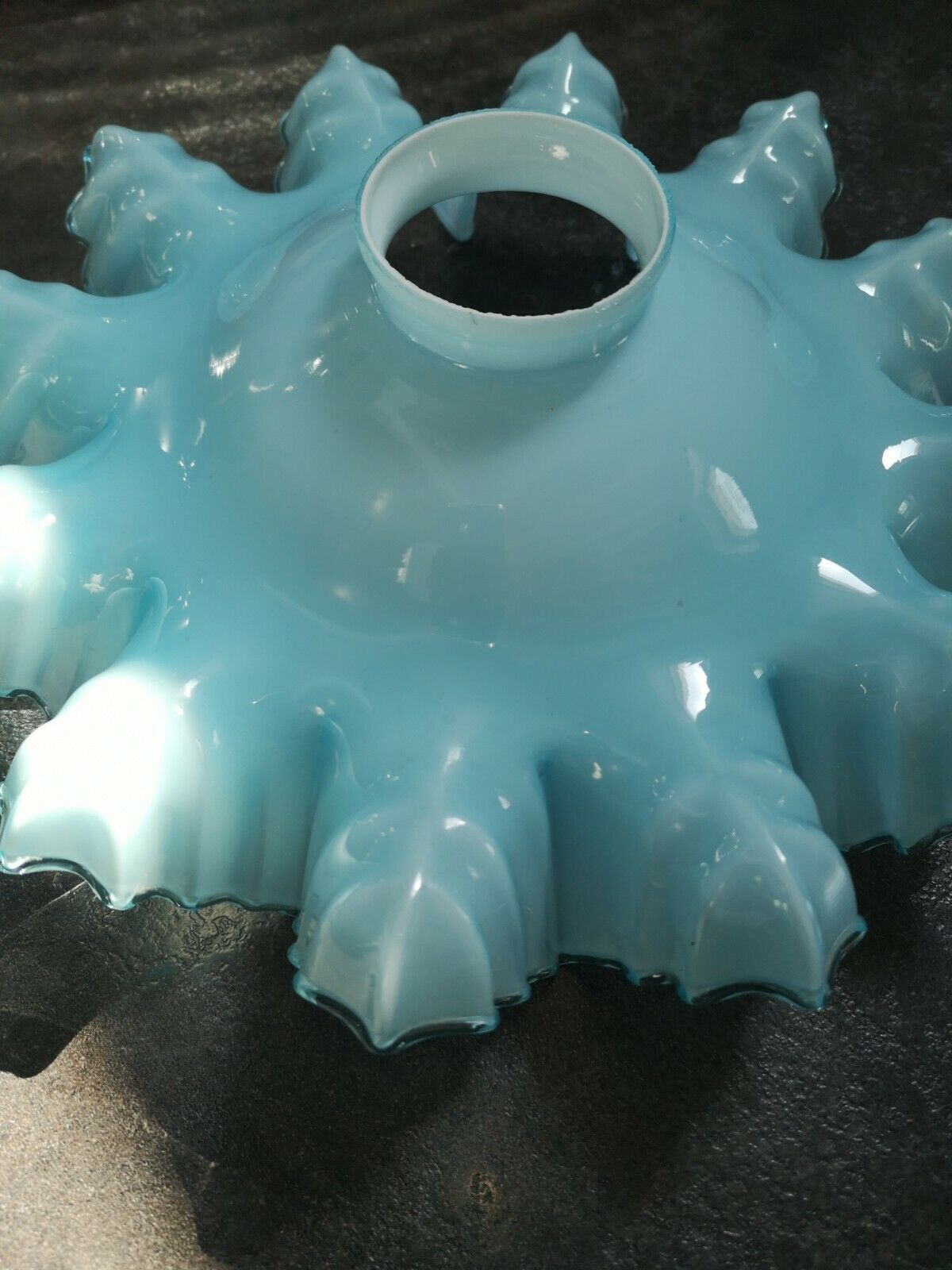 Lampshade suspension opaline lace soft blue toothed up/down 30/40'
