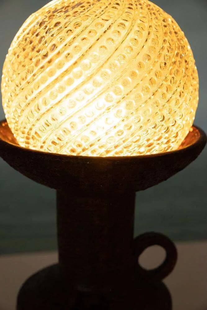 Vintage ceramic table lamp with a space age or bold look, fat lava ceramic from the 1960s.