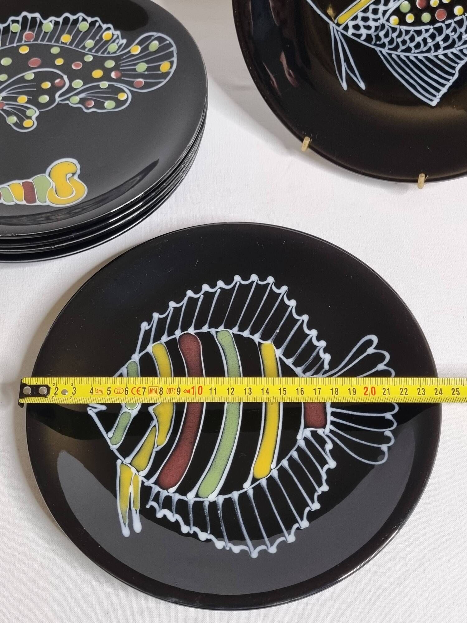 Set of 6 vintage plates with fish decoration after Robert Picault, 1960, 24 cm
