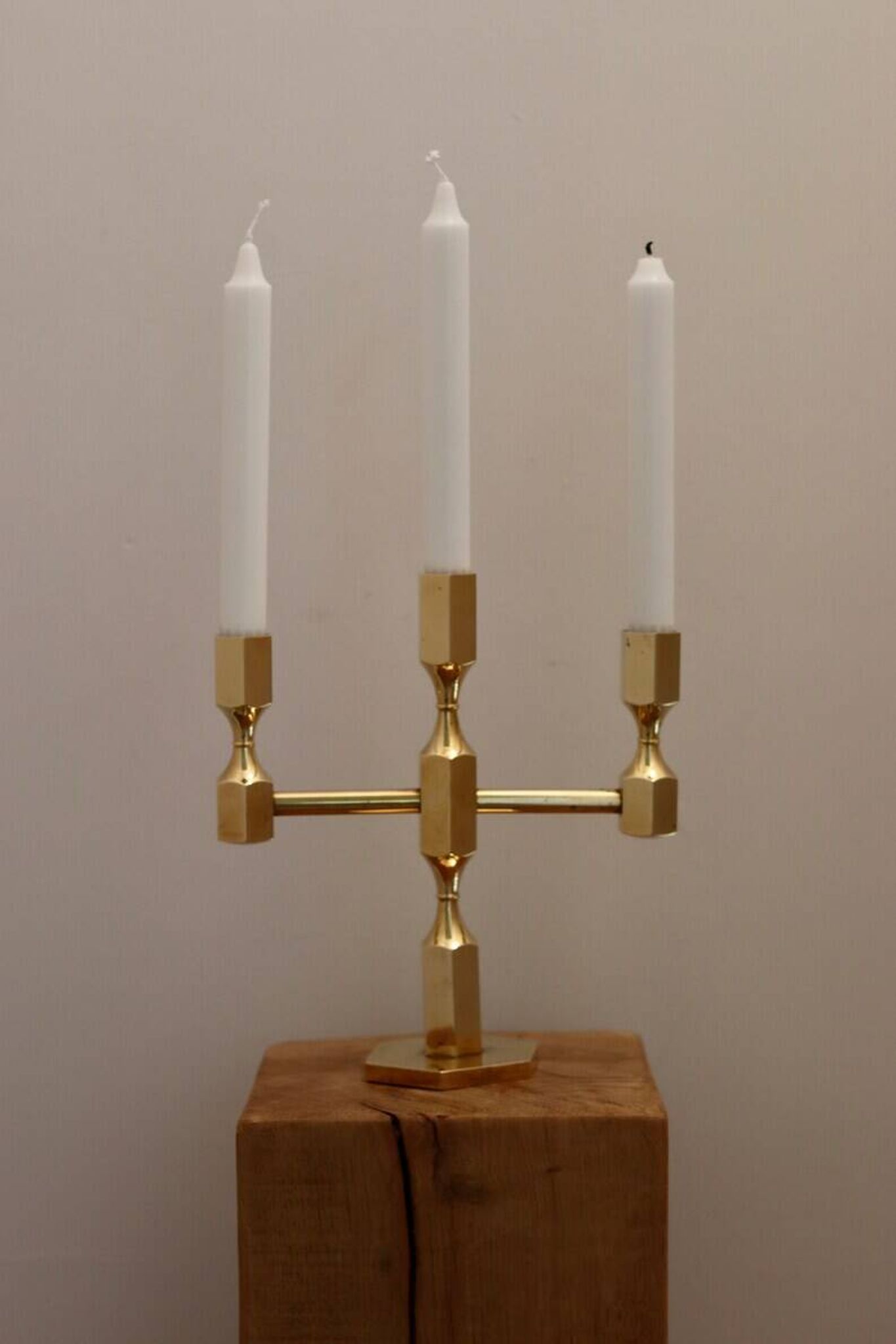 Vintage Swedish Three-Arm Brass Candleholder by Gusum, circa 1974