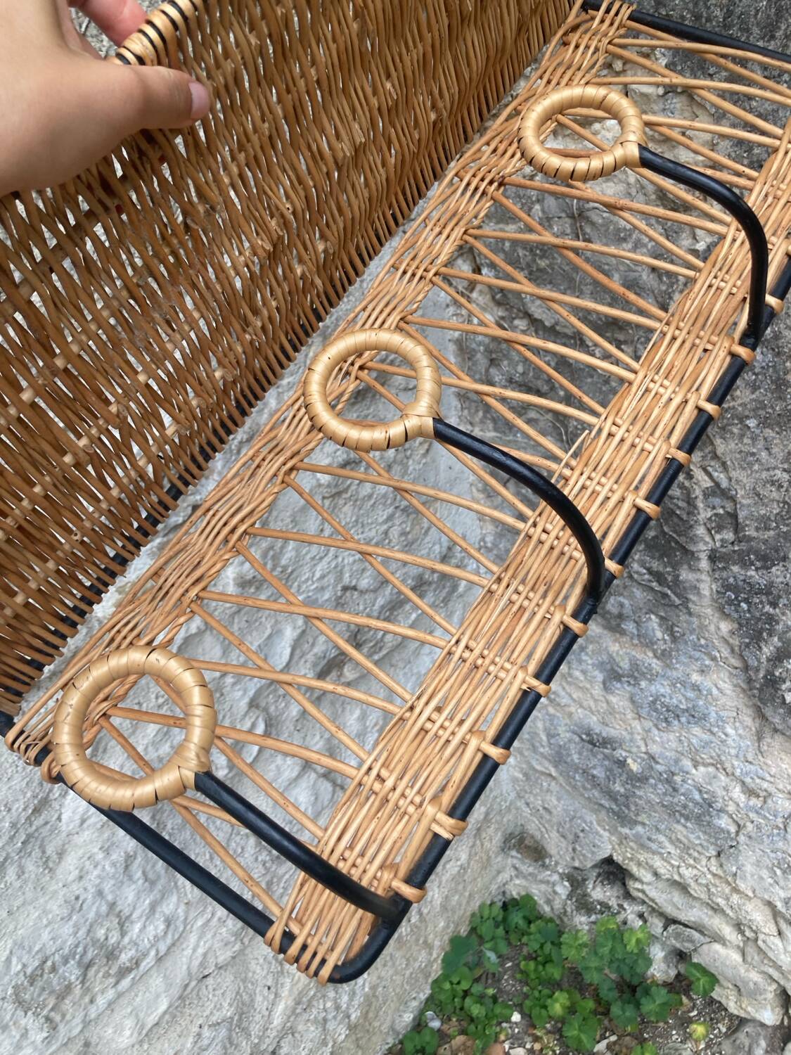 Vintage rattan wall coat rack