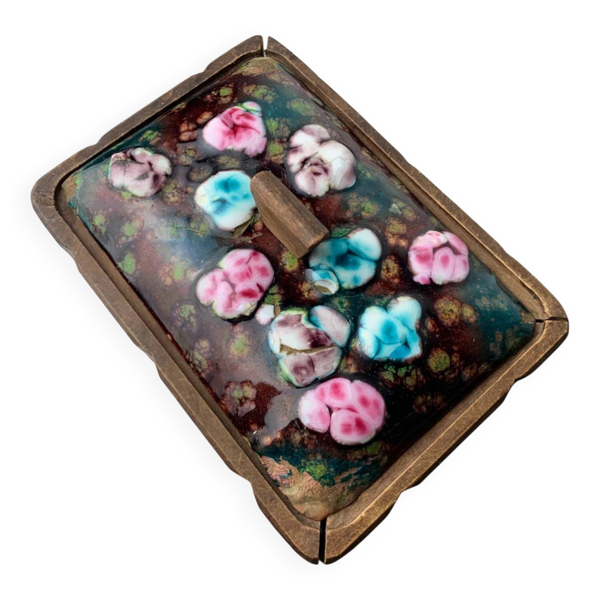 Modernist wood and enamel vanity box by J. Capo Esmaltes, Spain, circa 1970s