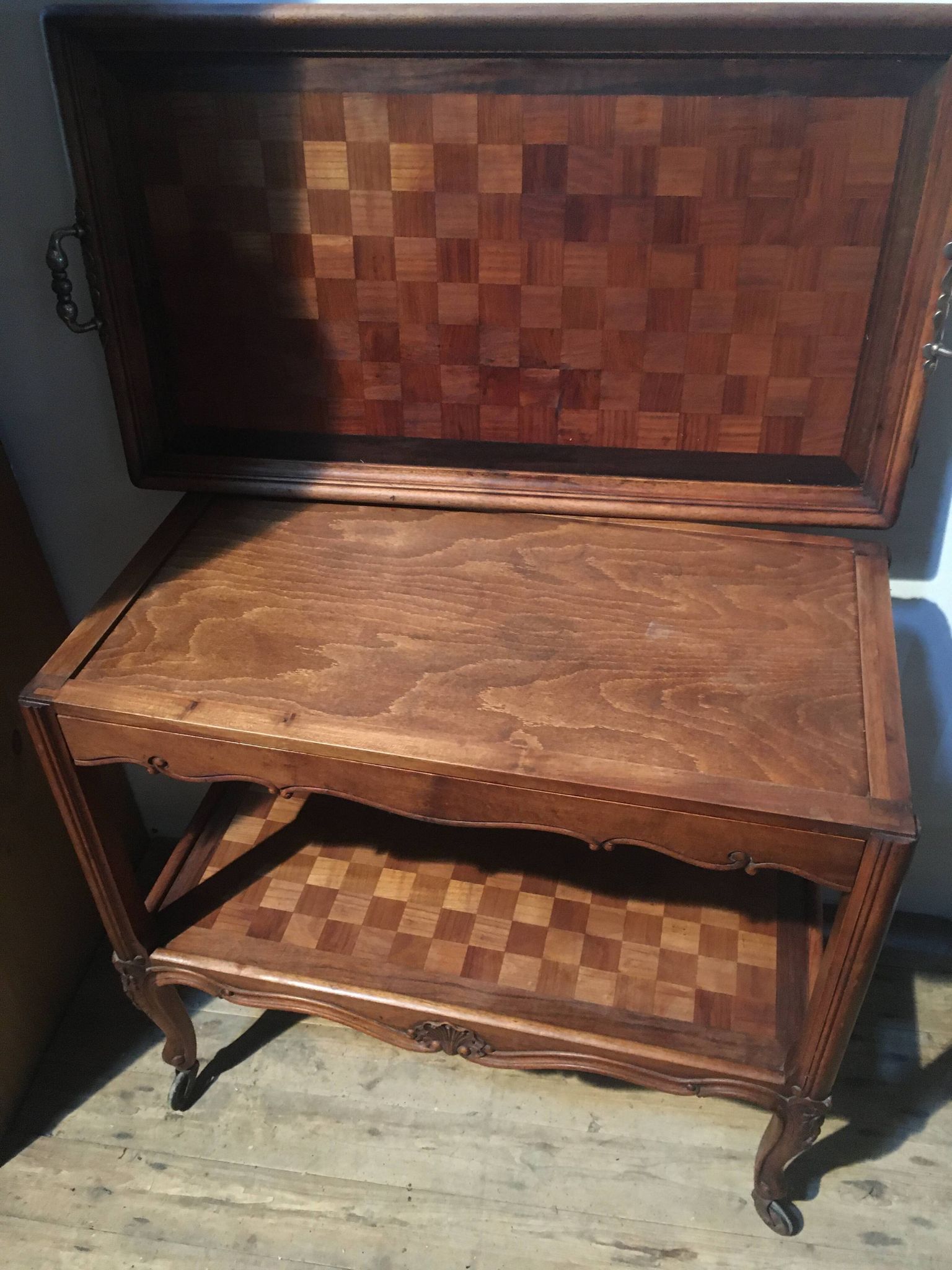 Louis XV style rolling dessert trolley