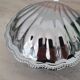 Shell butter dish in silver metal and its white glass cup
