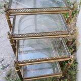Set of nesting brass and glass serving trolleys