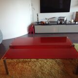 Red glass trundle coffee table by Jean Nouvel edited by Zeritalia