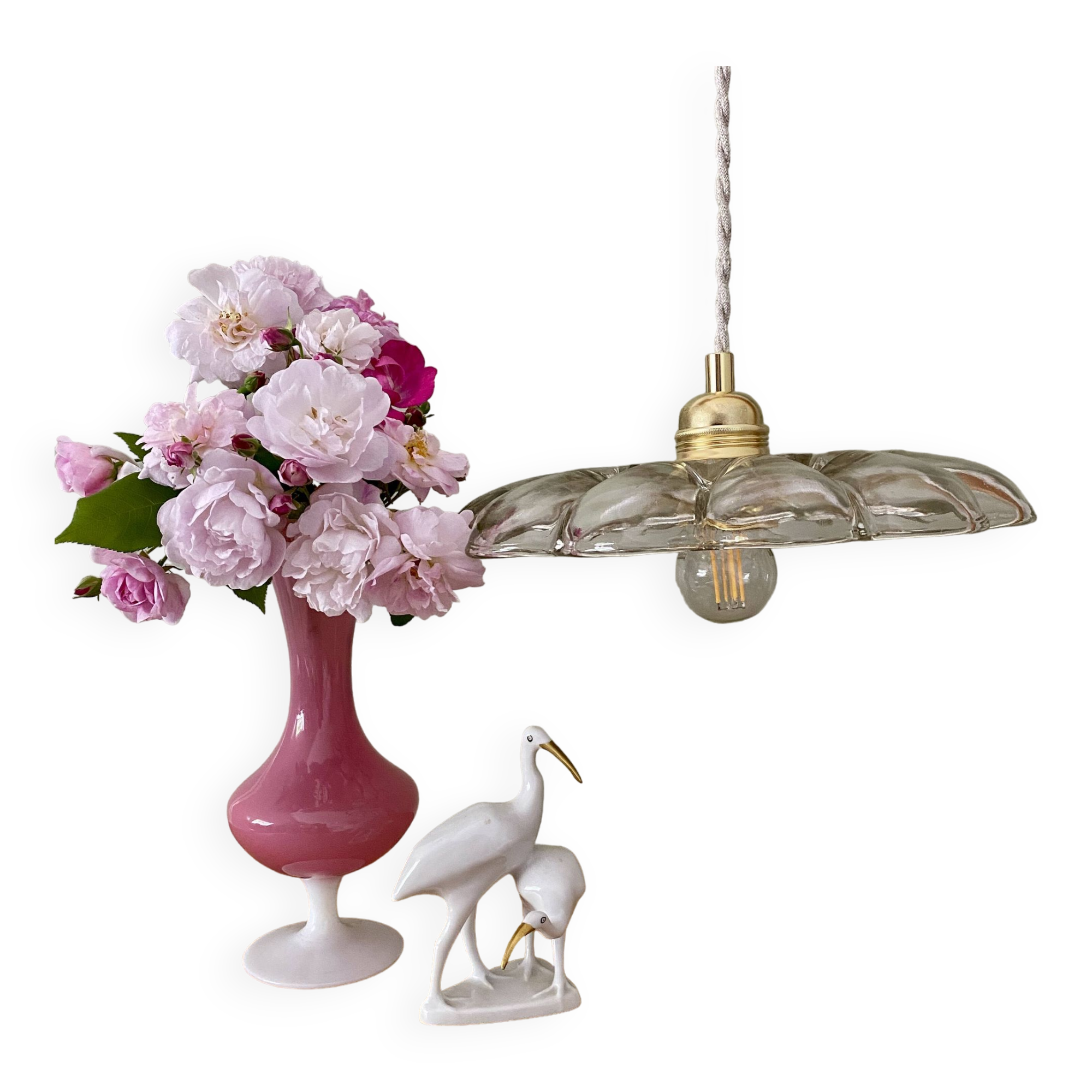 Vintage molded glass lampshade pendant light - tableware collection -