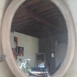 Miroir ovale biseauté bois brossé or