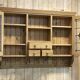 English wall cabinet in fir with old stained glass windows - 1980s
