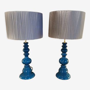 Pair of vintage duck blue lamps