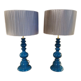 Pair of vintage duck blue lamps