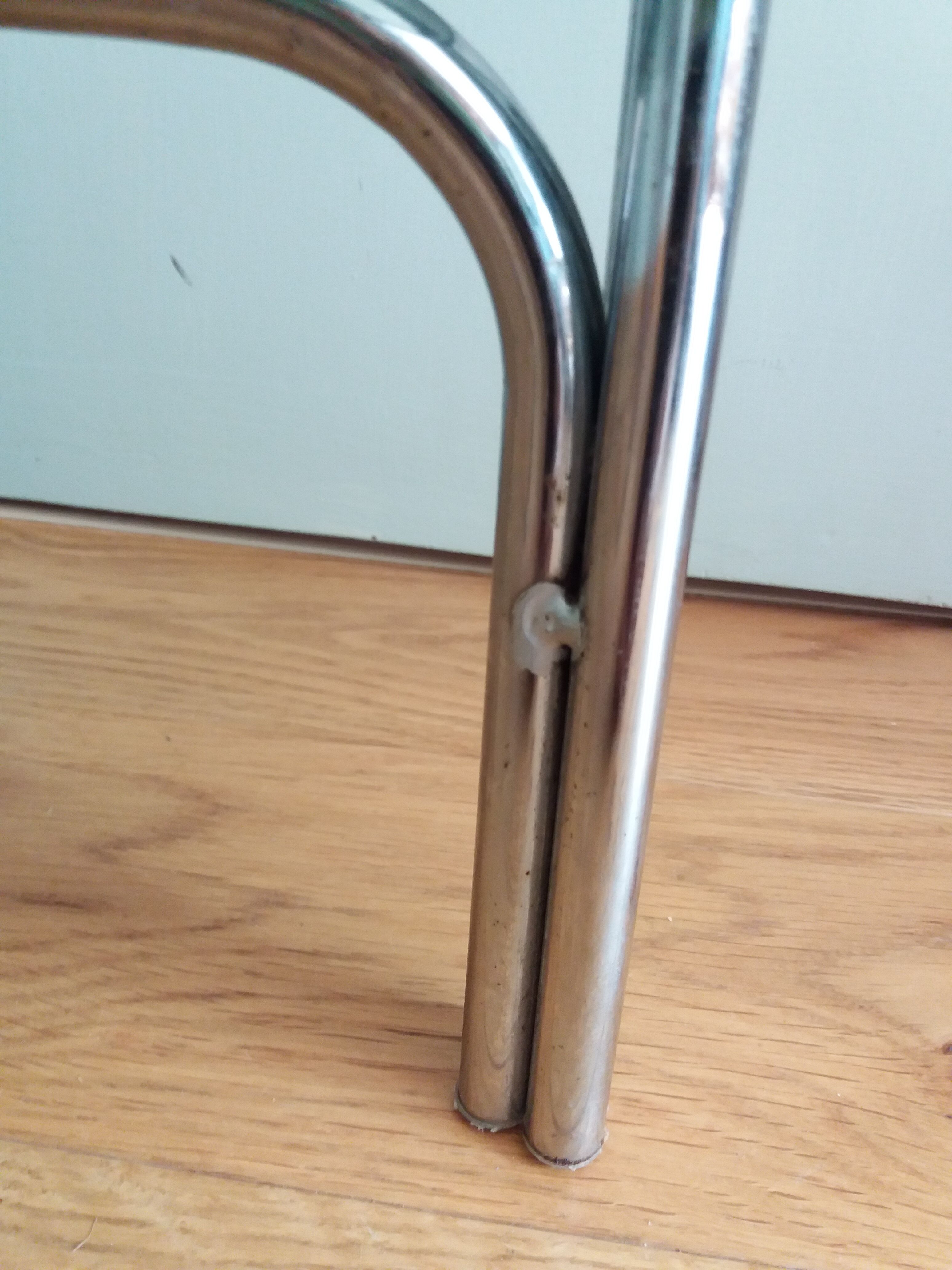 Console end table in chrome metal and smoked glass Space Age