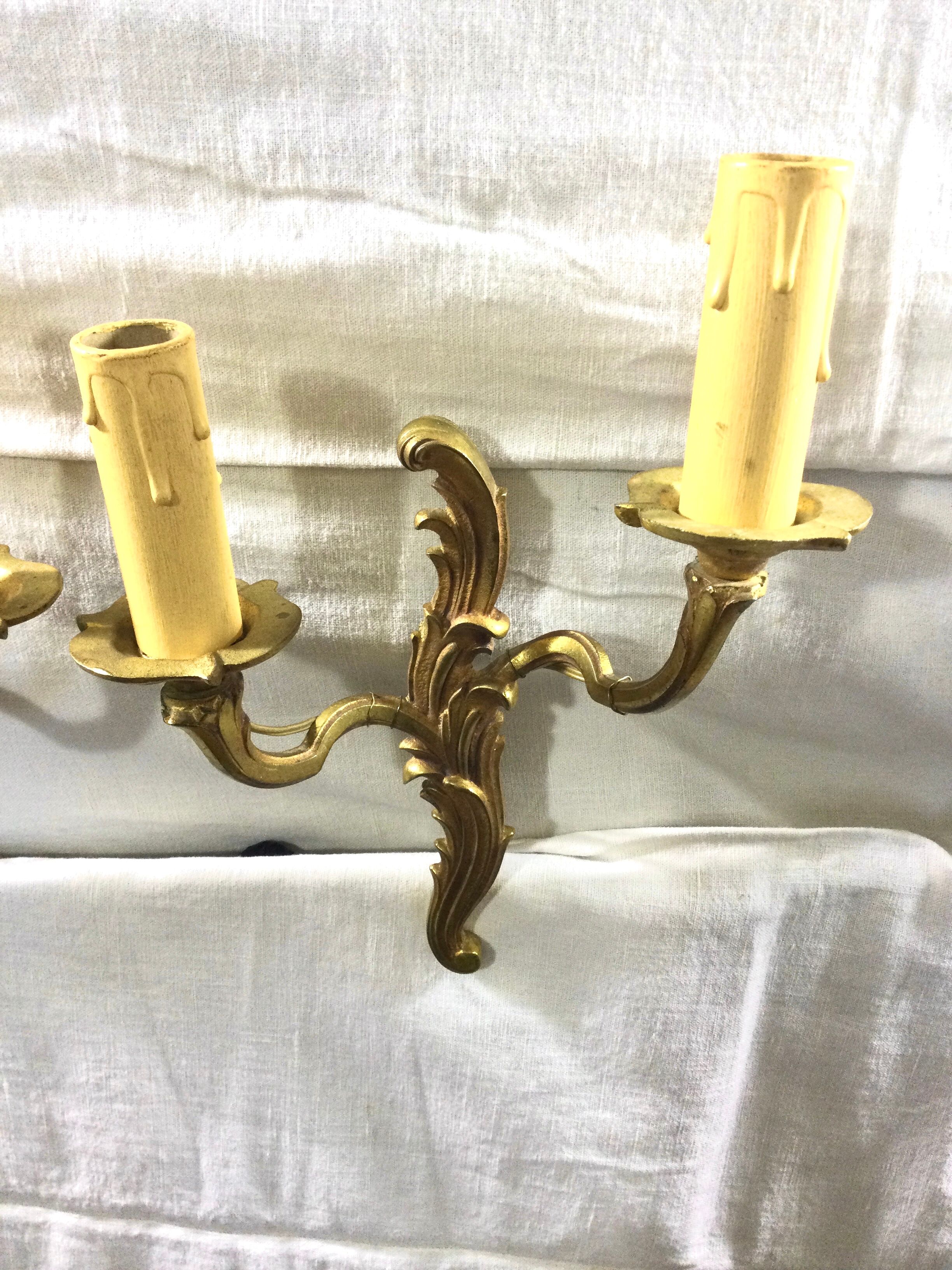 Pair of 2-light bronze sconces St Louis XV
