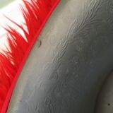 Vintage red fur pouf