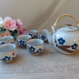 Stoneware teapot set and bohemian style cup bowls vintage from the 1970s