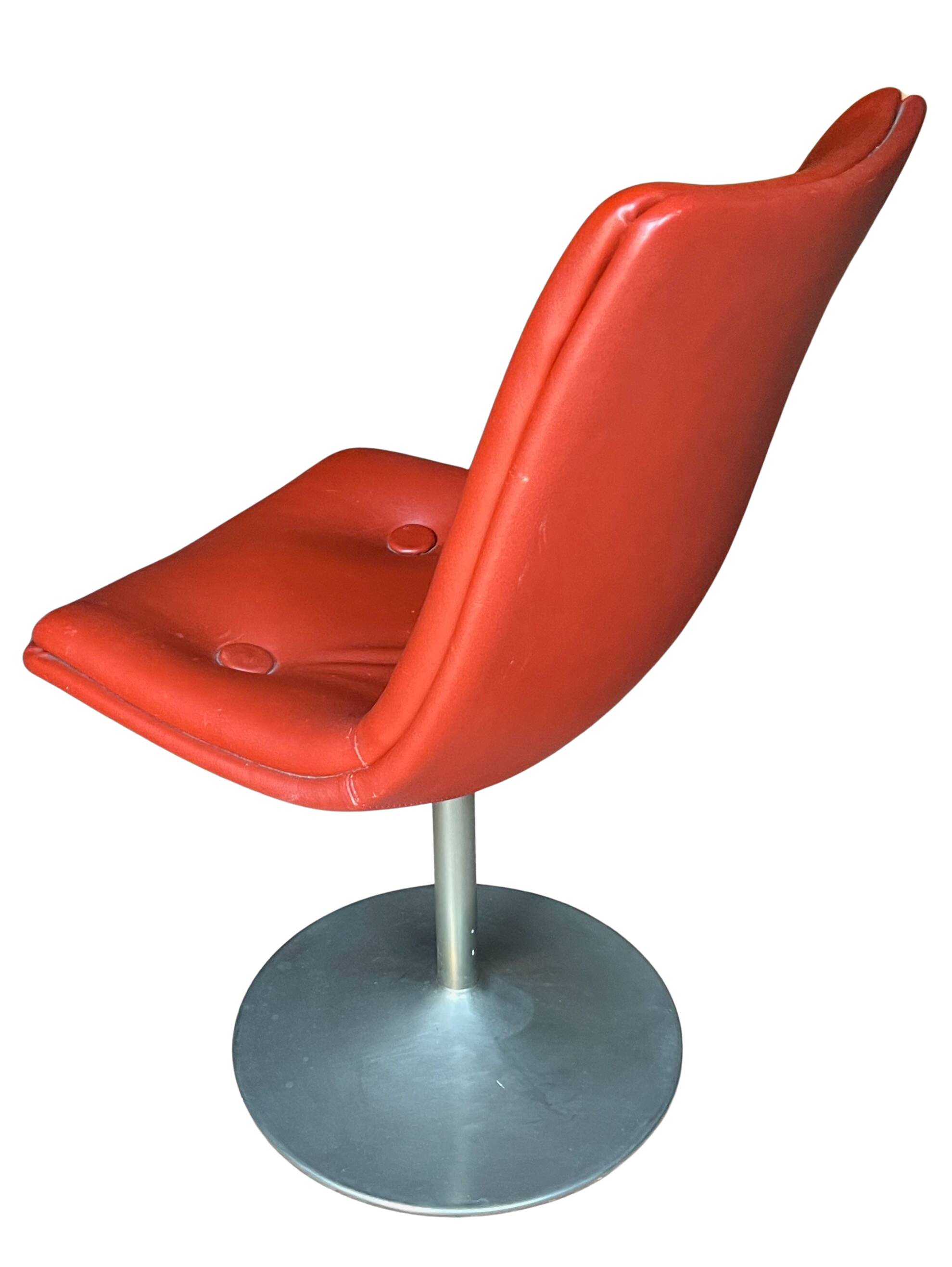 Set of 6 bright red leather tulip chairs