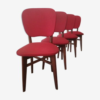 Série de 4 chaises bois et skai années 50