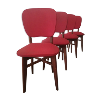 Series of 4 wooden chairs and skai 50s