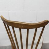 Pair of Baumann Menuet chairs, Honey patina, White vinyl seats