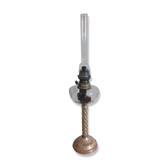 Old twisted brass column kerosene lamp