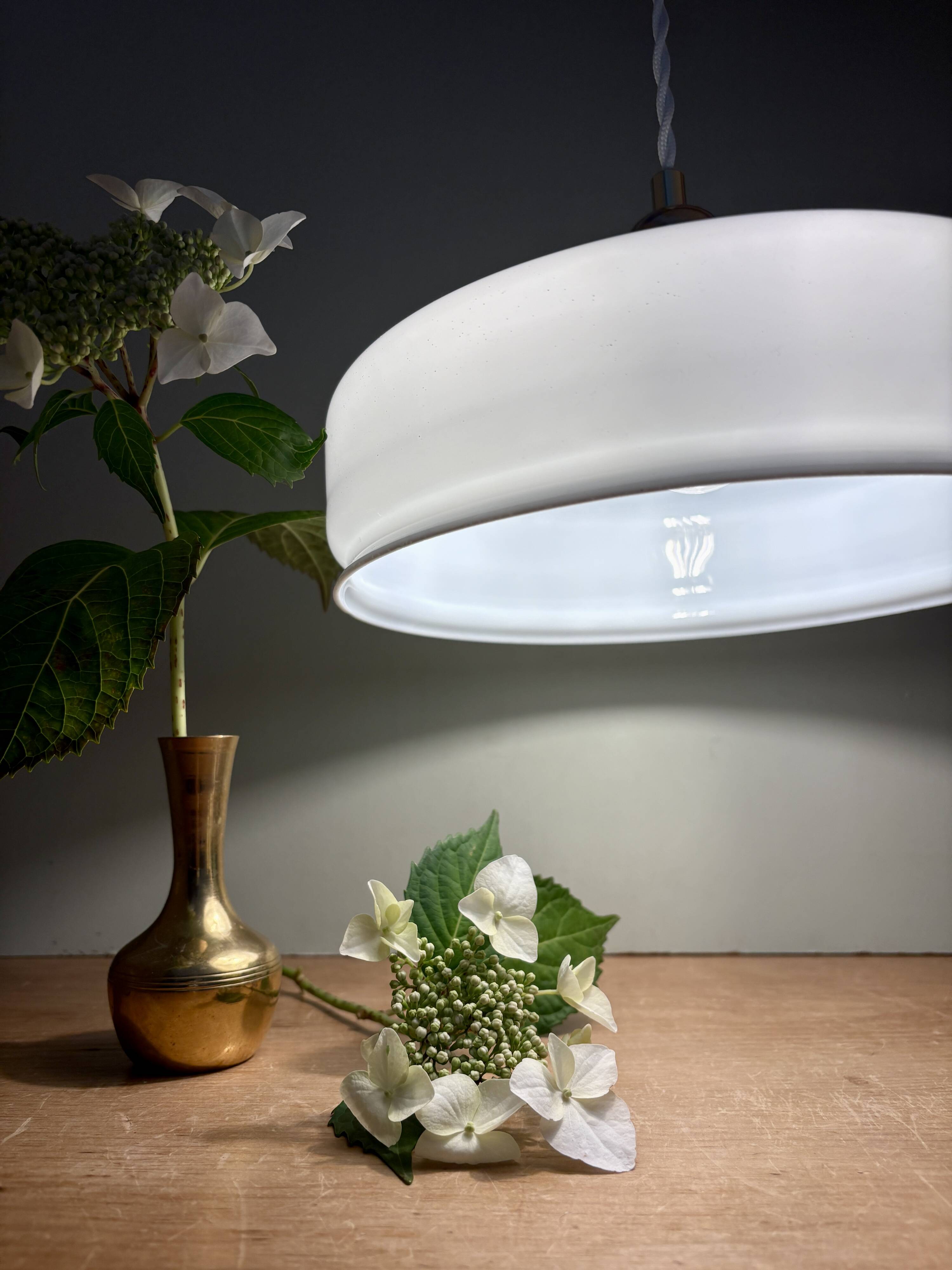Vintage white opaline lampshade pendant light