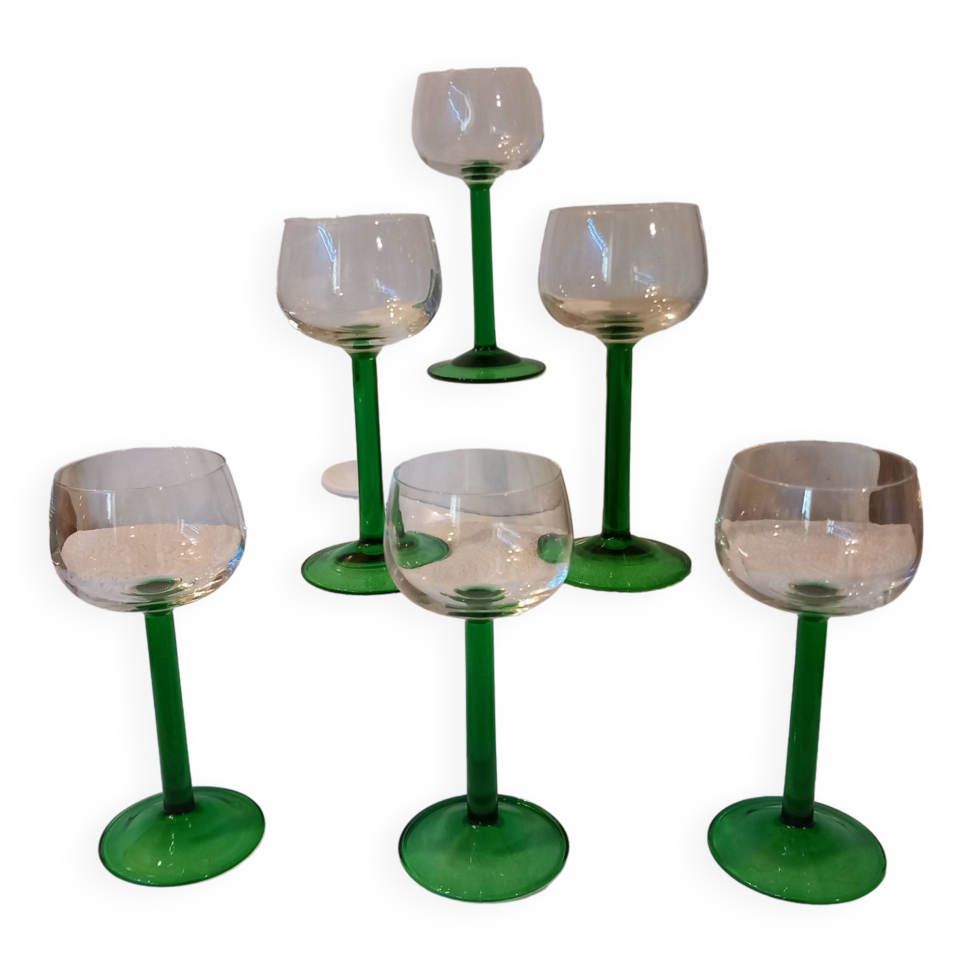 6 vintage white wine stemmed glasses